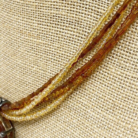 Brown Stone Pendant on 5 Layers of Beaded Necklace - Picture 4 of 5